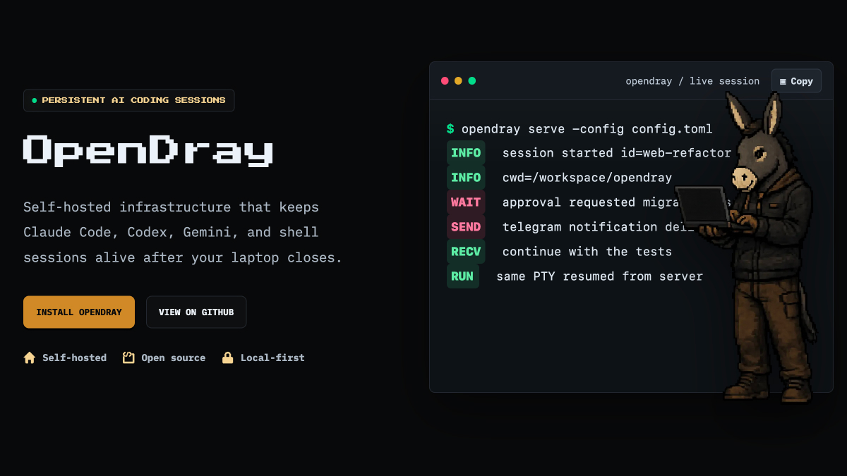 OpenDray — Persistent infrastructure for AI coding agents